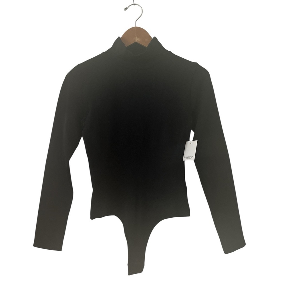 NEW MangoPop Jet Black Ribbed Turtleneck Bodysuit sz Large